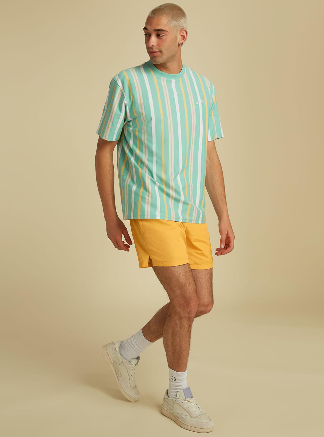 GUESS Mens GUESS Originals Murren Mint Green Striped T-Shirt M1YI11R9XF6 Full View