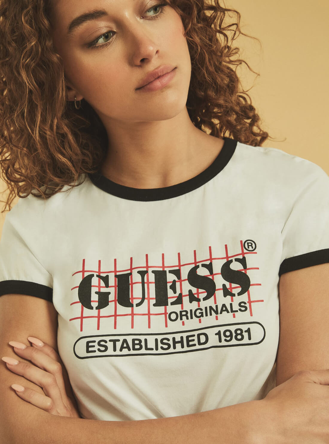GUESS Womens GUESS Originals White Multi Ringer T-Shirt W1GI27R8FY4 Detail View
