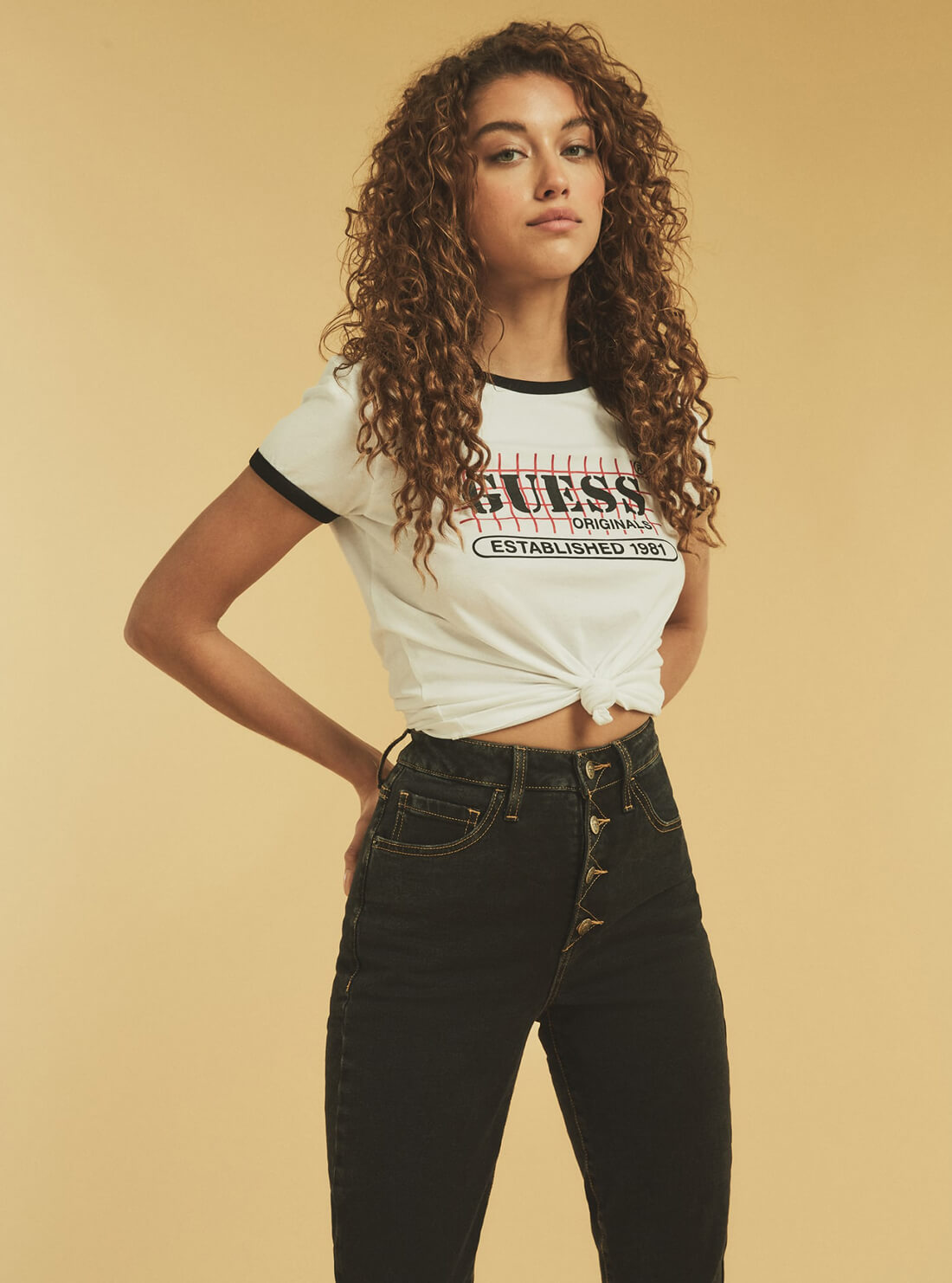 GUESS Womens GUESS Originals White Multi Ringer T-Shirt W1GI27R8FY4 Front Side  View