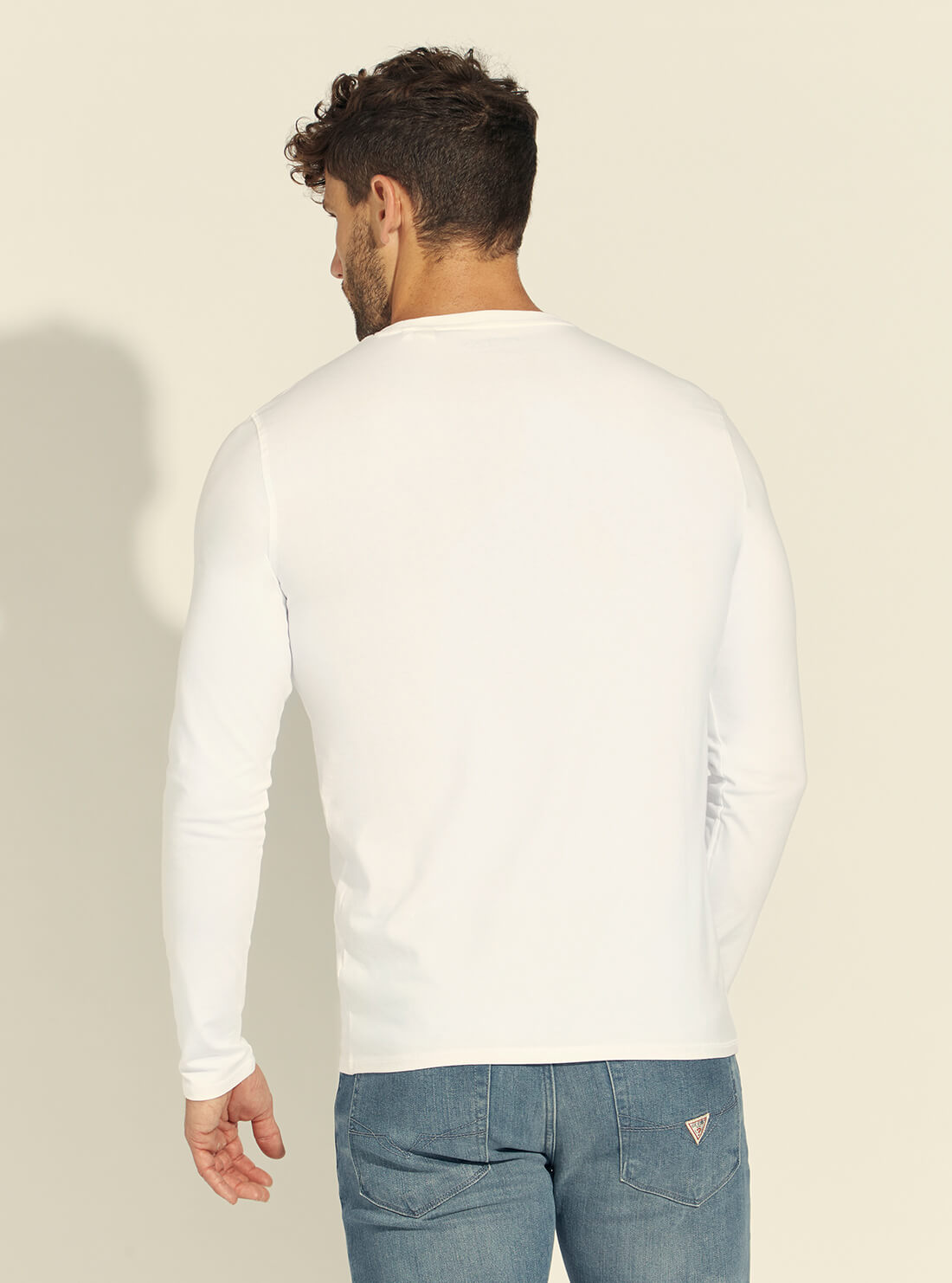 GUESS Mens White Overlay Logo Long Sleeve T-Shirt M1BI36J1311 Back View