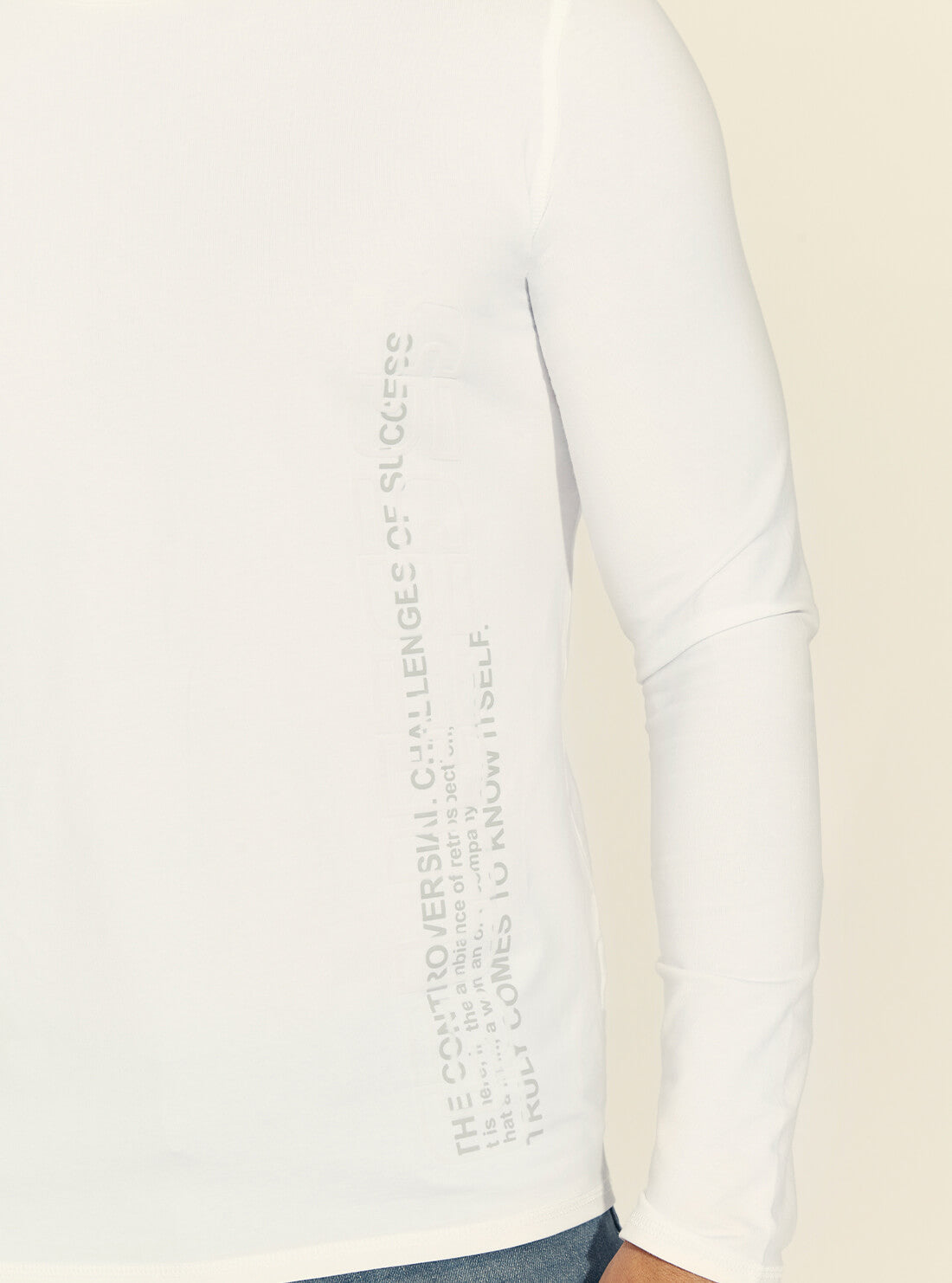 GUESS Mens White Overlay Logo Long Sleeve T-Shirt M1BI36J1311 Detail View