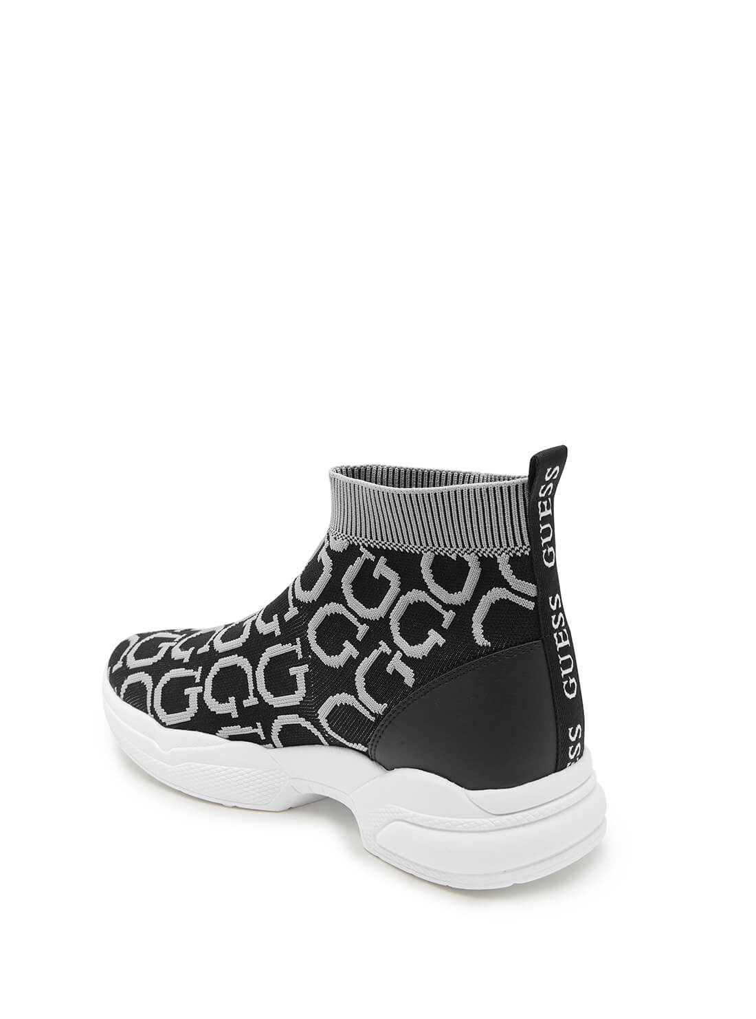 GUESS Womens  Black White Pause G-Logo Sock Sneakers PAUSE-A Back View
