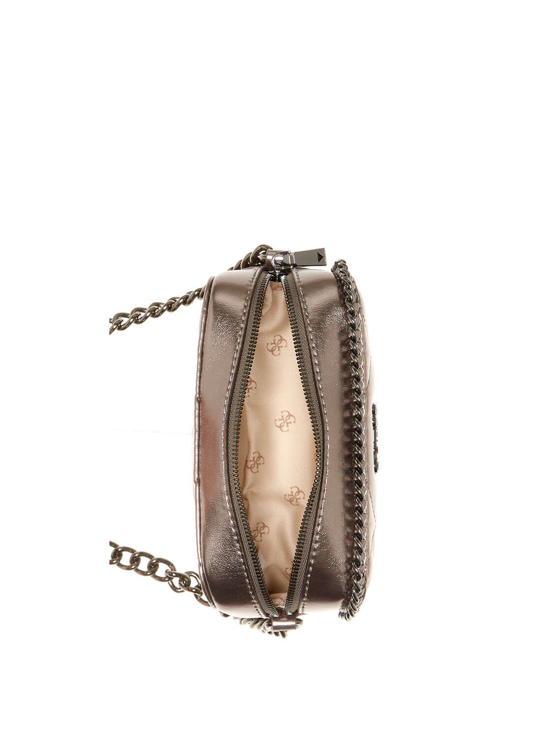 GUESS Womens  Metalic Pewter Quilted Khatia Crossbody Camera Bag MM838114 Inside View