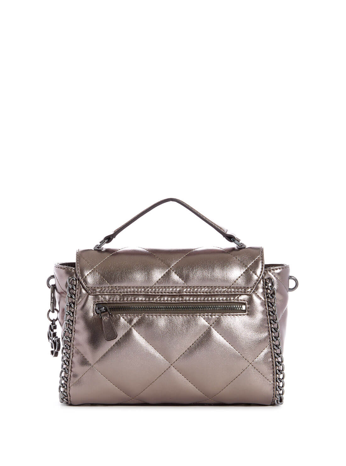 GUESS Womens  Metallic Pewter Quilted Khatia Satchel MM838120 Back View