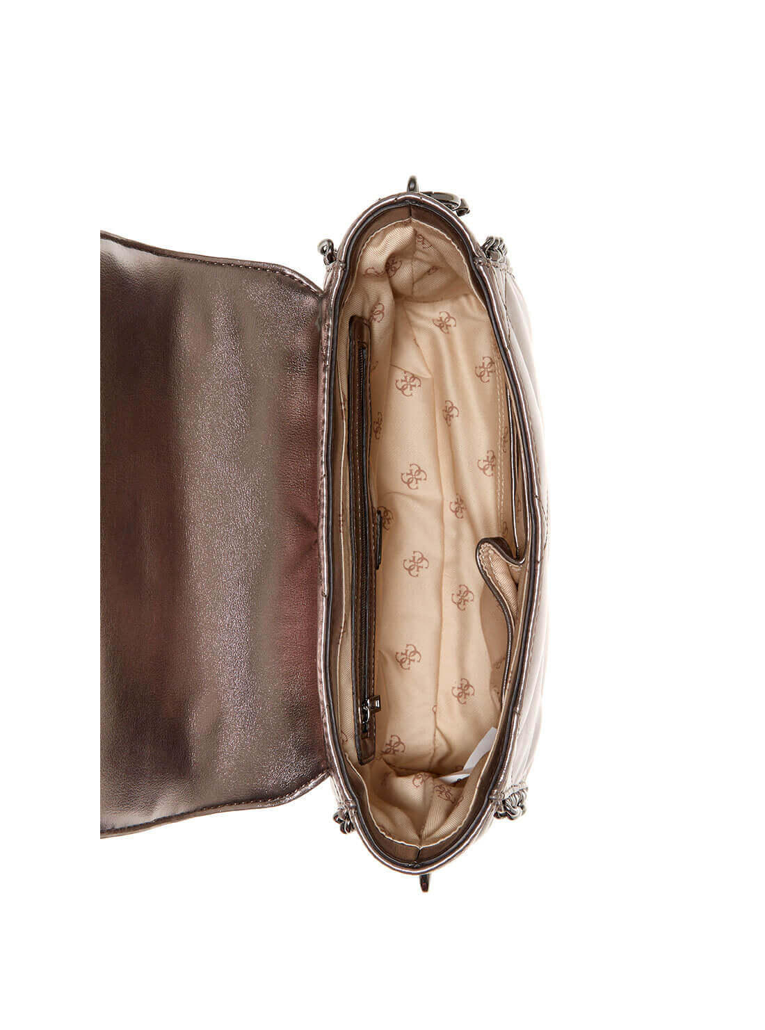 GUESS Womens  Metallic Pewter Quilted Khatia Satchel MM838120 Inside View