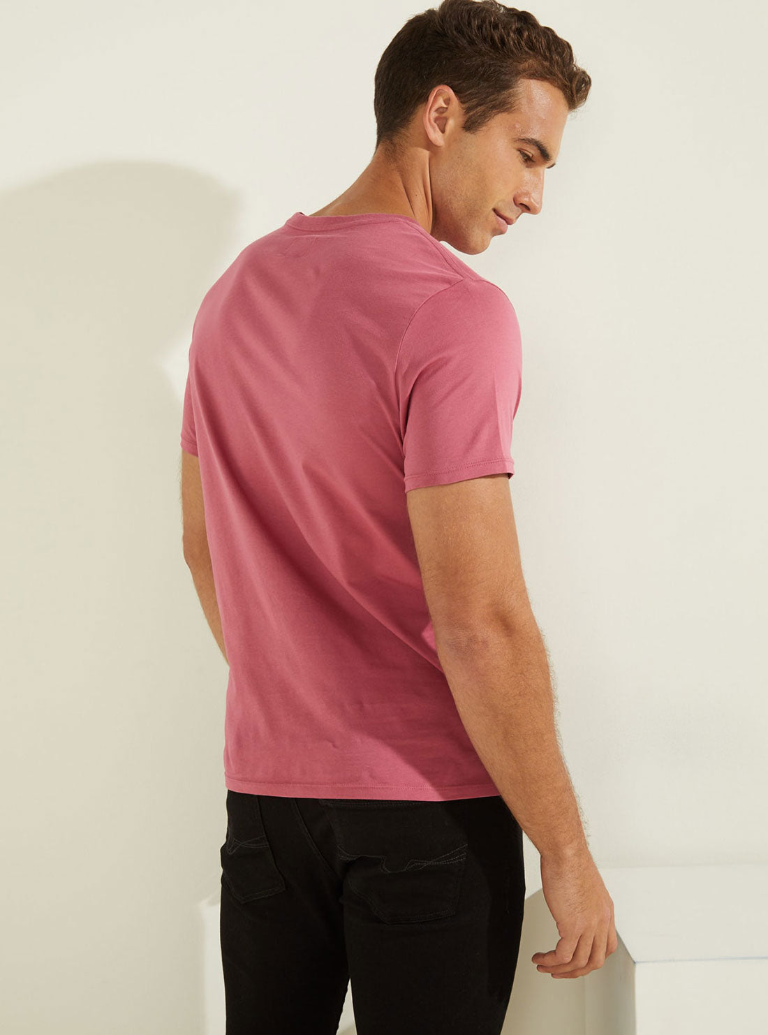 GUESS Mens Pink Pima Logo Crew Neck Tee M82P64R7HD0 Back View