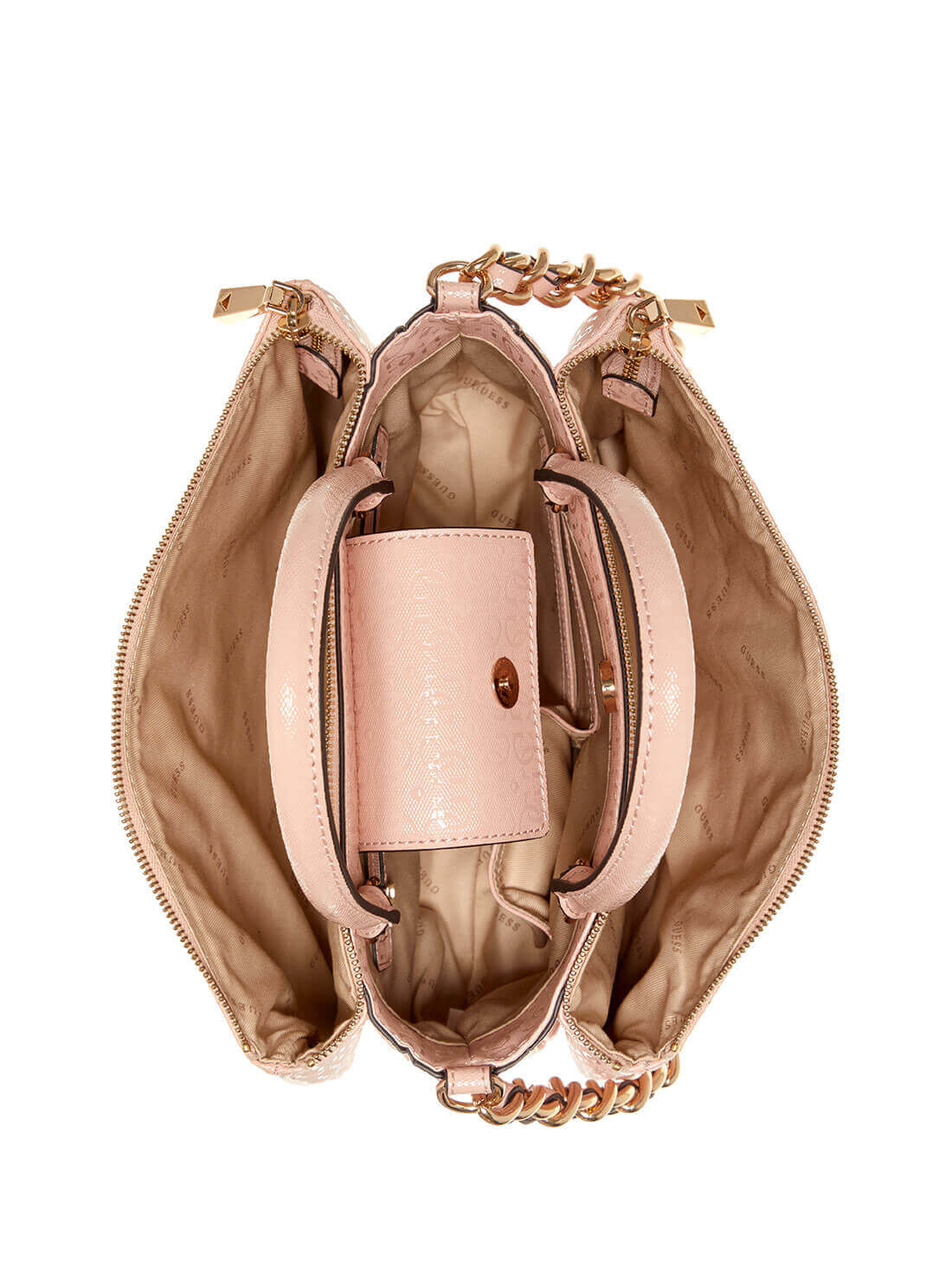 GUESS Womens Pink Quilted Kobo Status Satchel GG841106 Inside View
