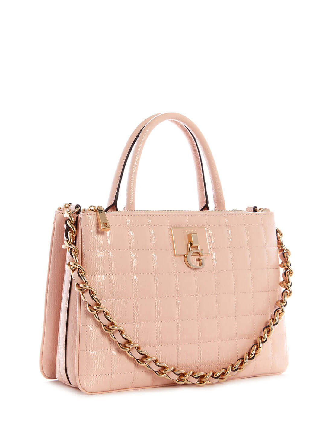 GUESS Womens Pink Quilted Kobo Status Satchel GG841106 Front Side View