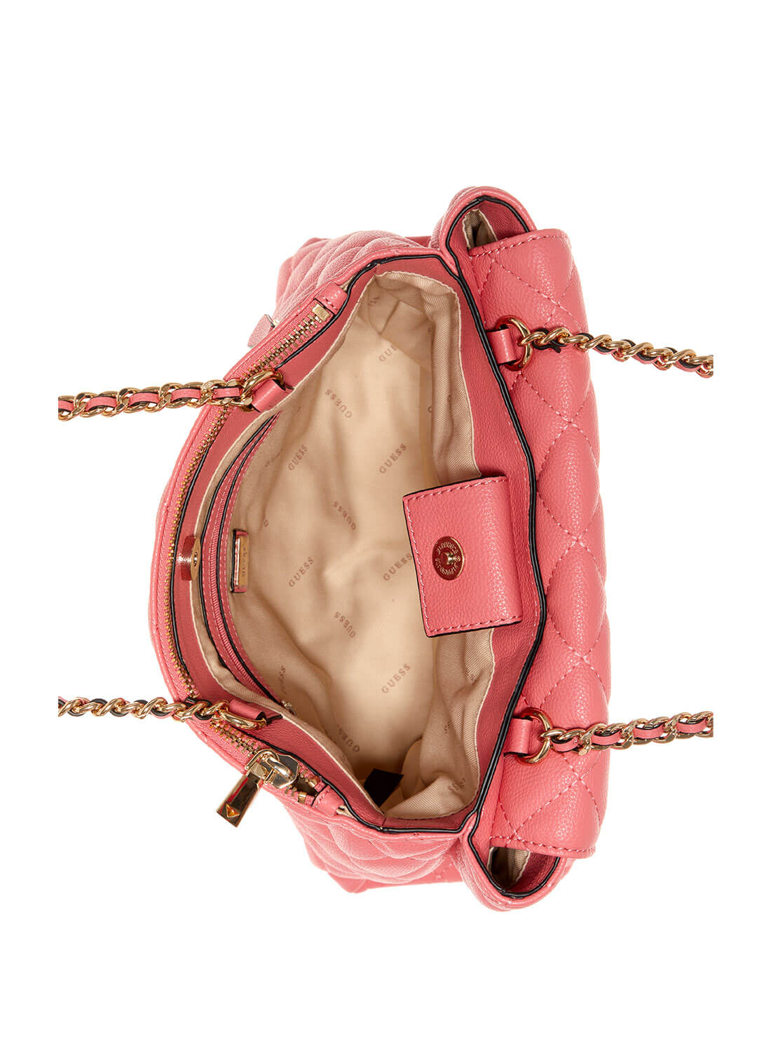 GUESS Womens Pink Quilted Gillian High Society Satchel QG839406 Inside View