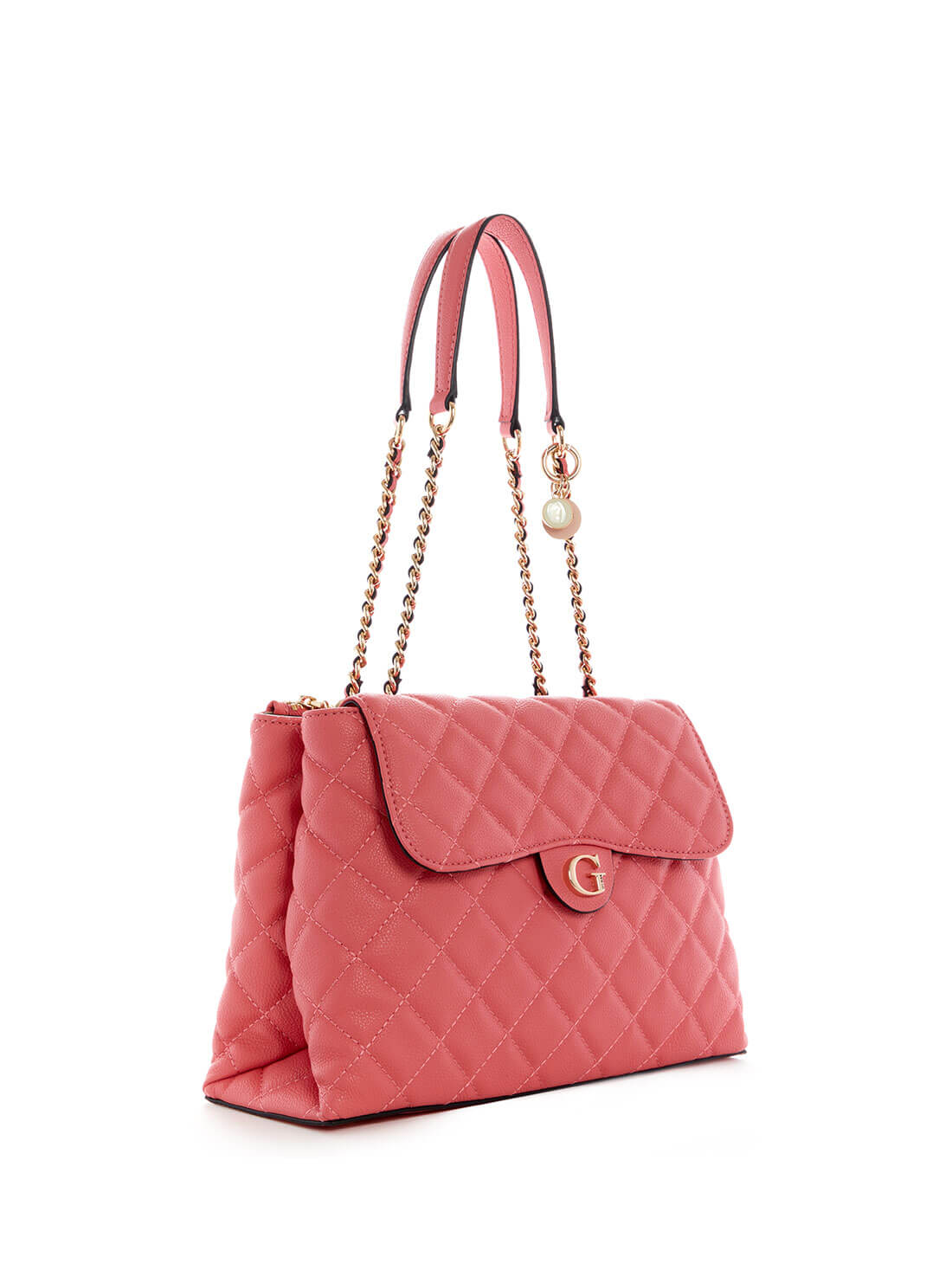GUESS Womens Pink Quilted Gillian High Society Satchel QG839406 Front Side  View