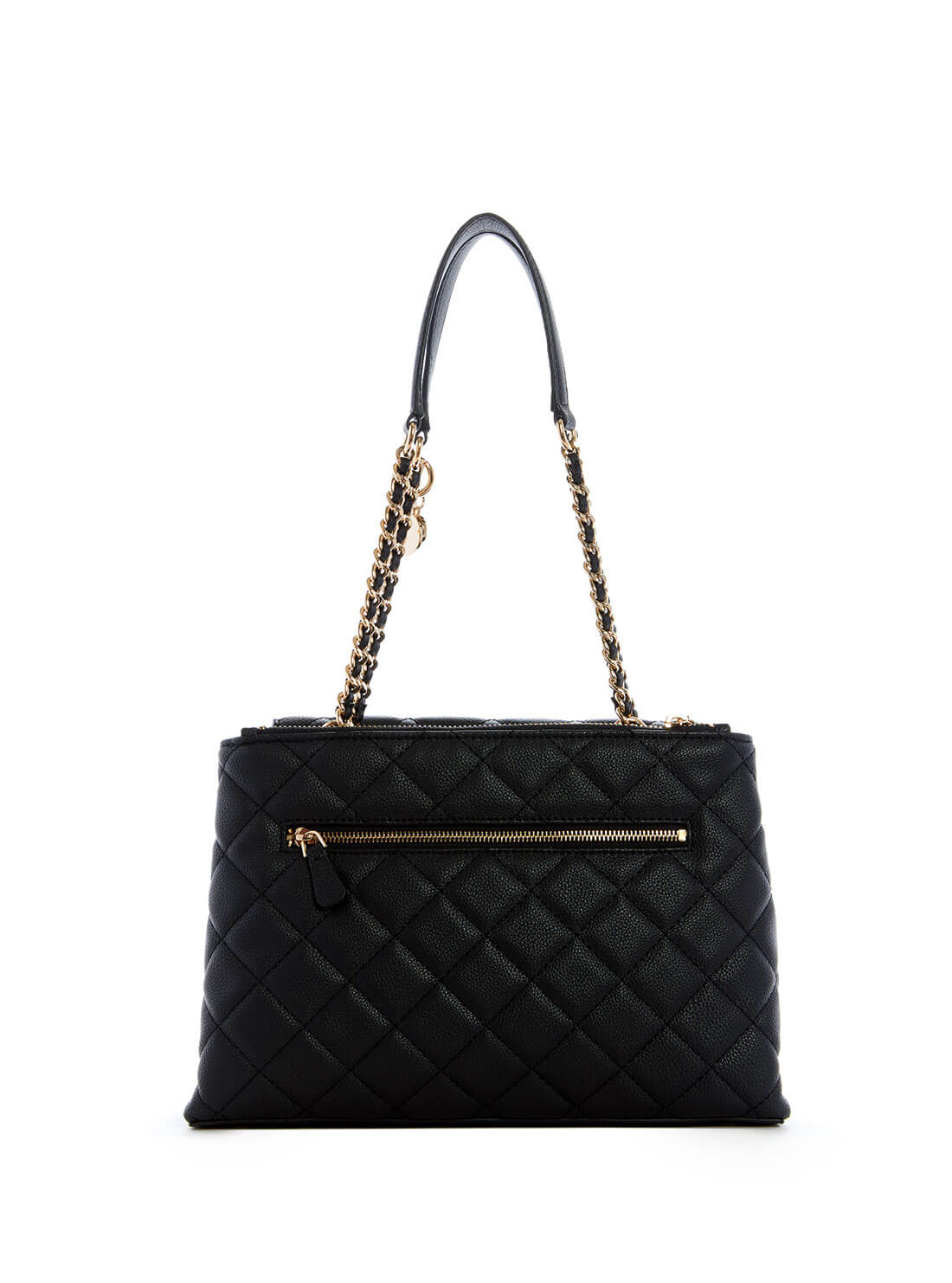 GUESS Womens Black Quilted Gillian High Society Satchel QG839406 Back View