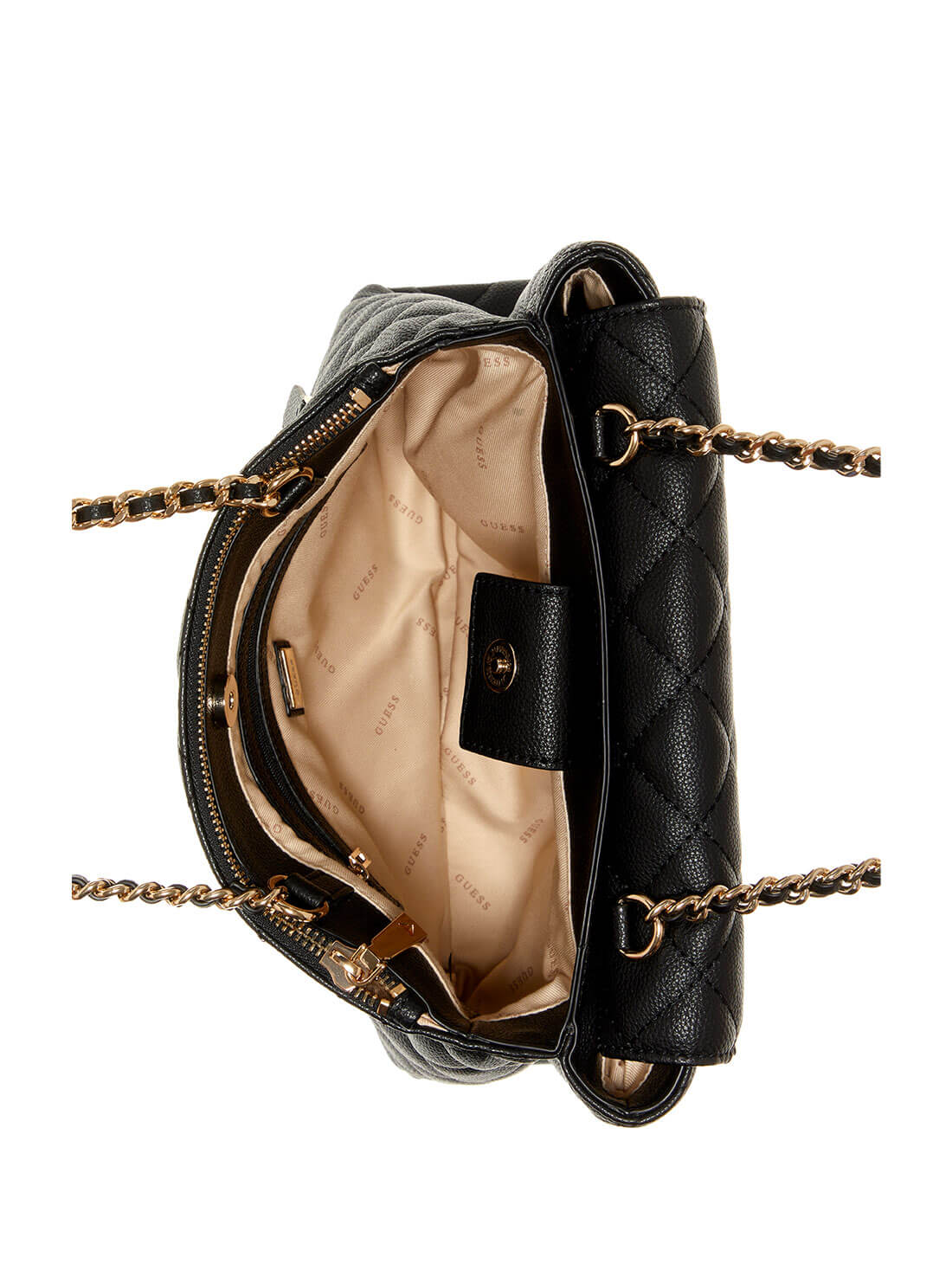 GUESS Quilted Gillian High Society Black Womens Satchel Inside View