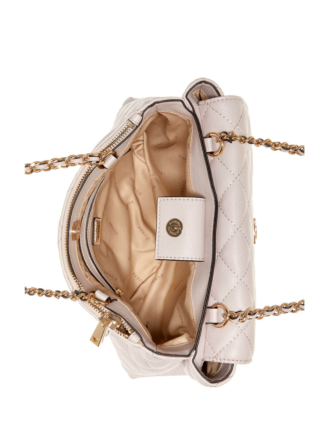 GUESS Womens Cream Quilted Gillian High Society Satchel QG839406 Inside View