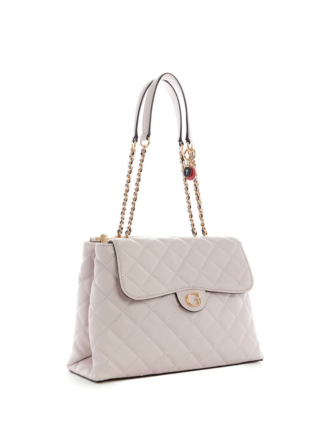 GUESS Womens Cream Quilted Gillian High Society Satchel QG839406 Front Side View