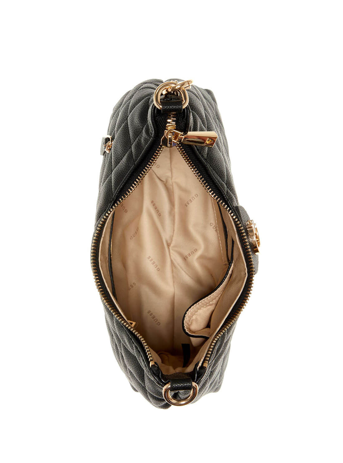 GUESS Womens Black Quilted Gillian Hobo Satchel QG839402 Inside View
