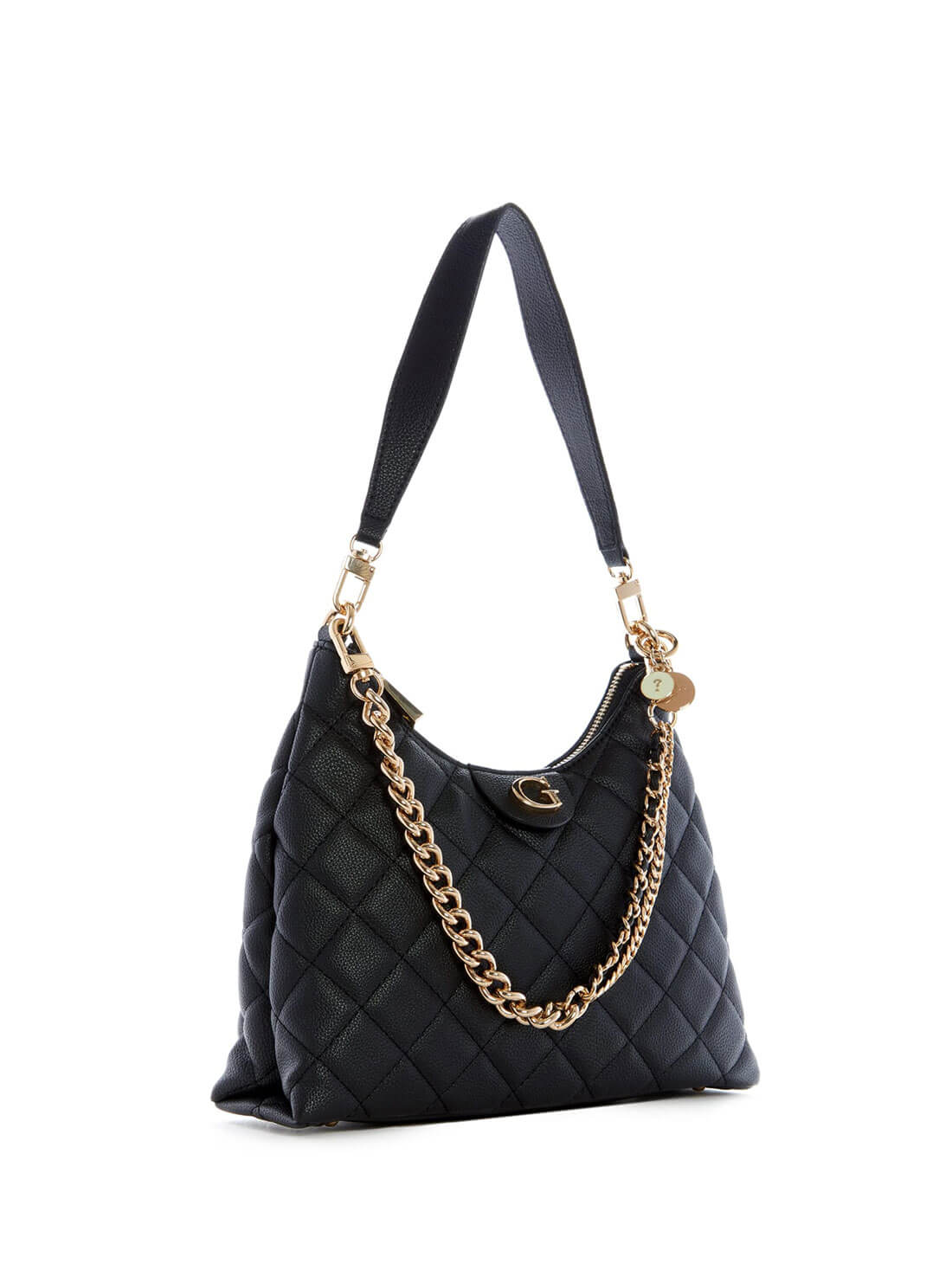 GUESS Womens Black Quilted Gillian Hobo Satchel QG839402 Front Side View
