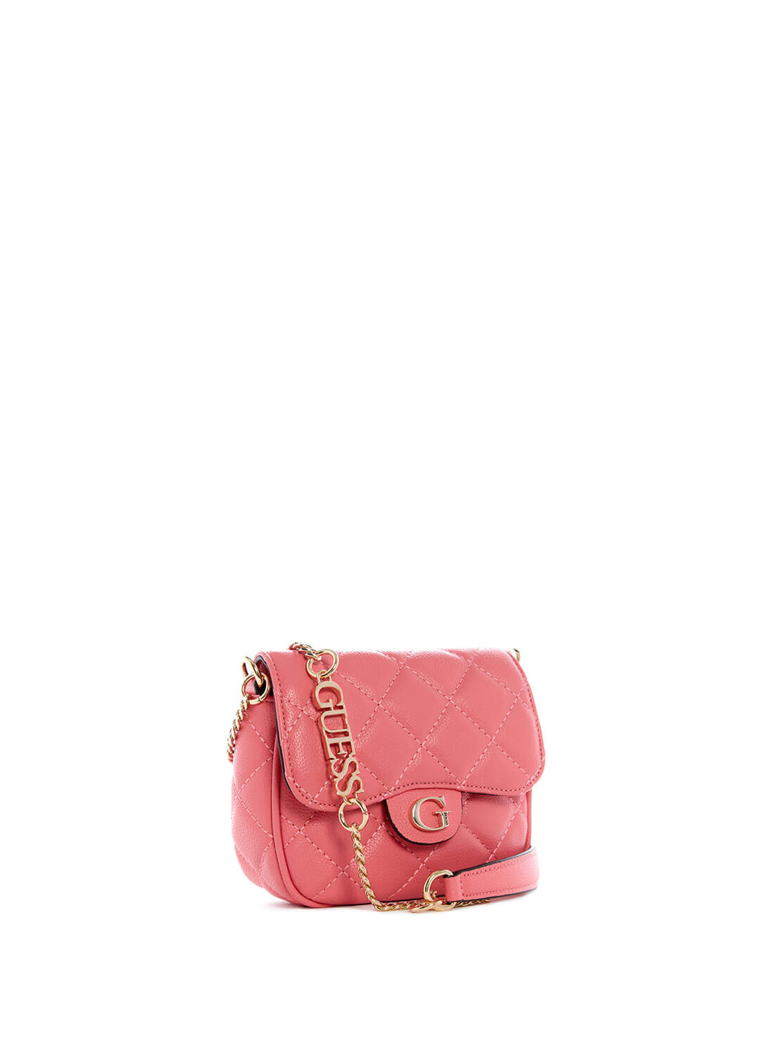 GUESS Womens Pink Quilted Gillian Mini Crossbody Bag QG839478 Front Side View