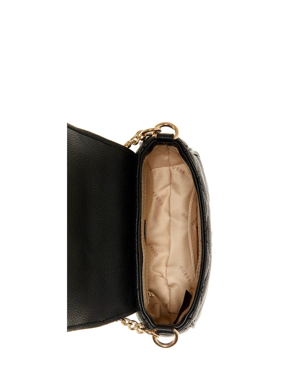 GUESS Womens Black Quilted Gillian Mini Crossbody Bag QG839478 Inside View