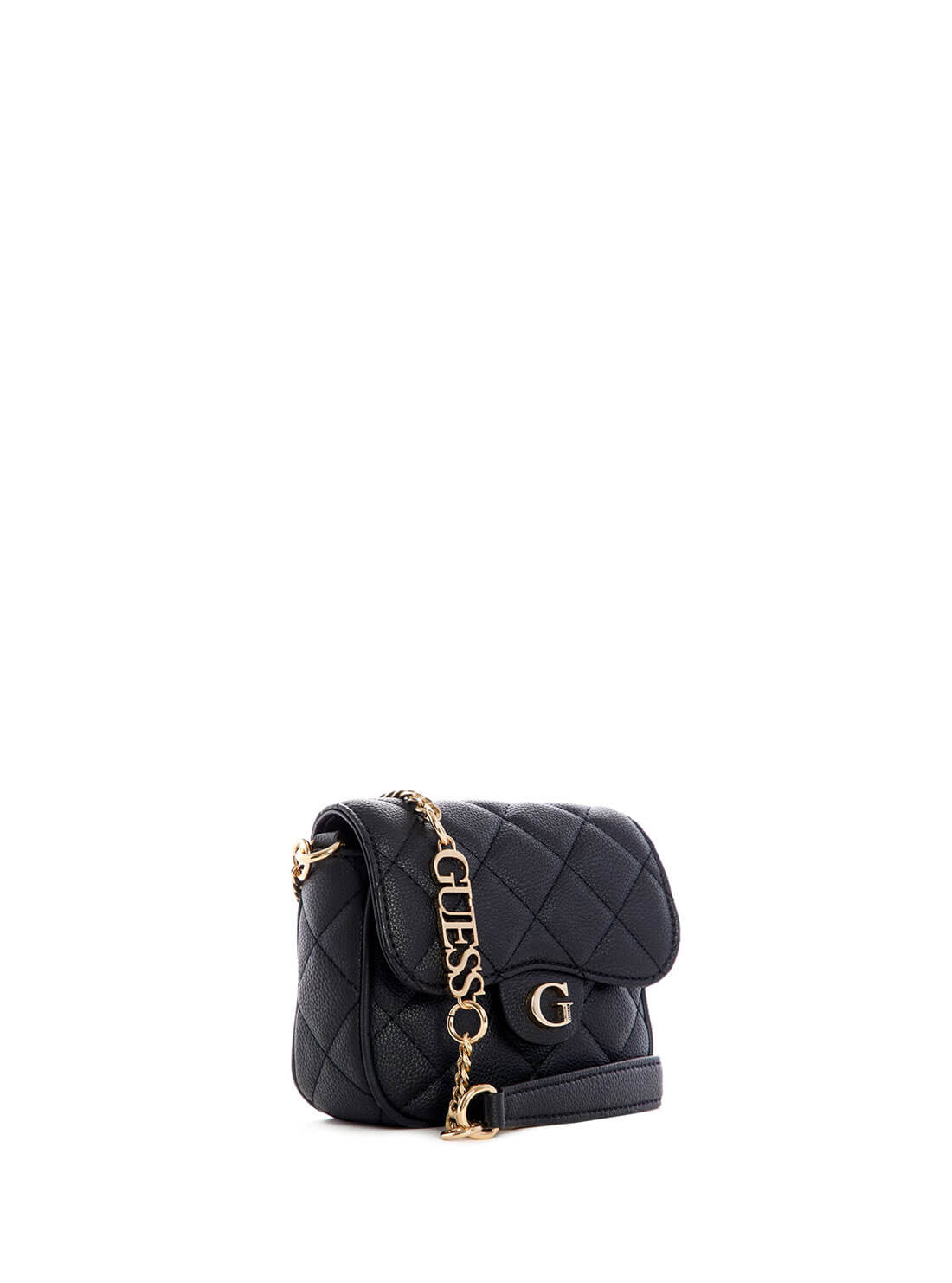 GUESS Womens Black Quilted Gillian Mini Crossbody Bag QG839478 Front Side View