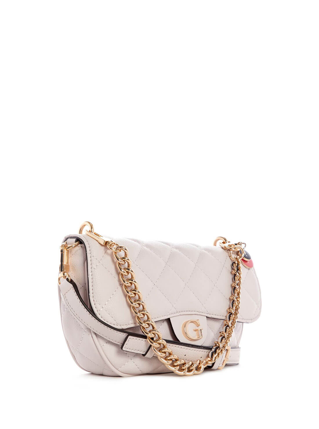 GUESS Womens Cream Quilted Gillian Crossbody Bag QG839421 Front Side View