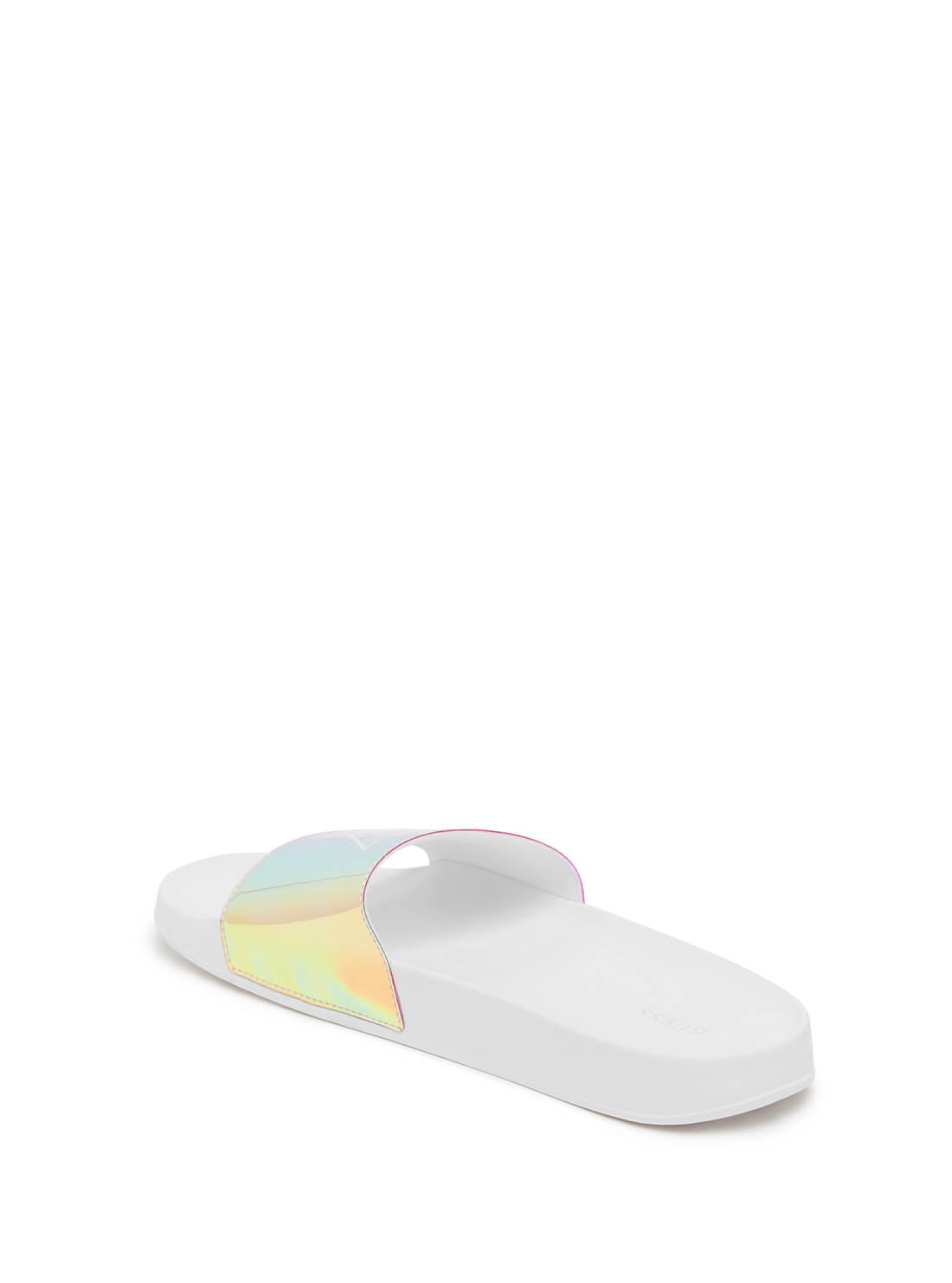 GUESS Womens Silver Iridescent Savan Pool Slides SAVAN6 Back View