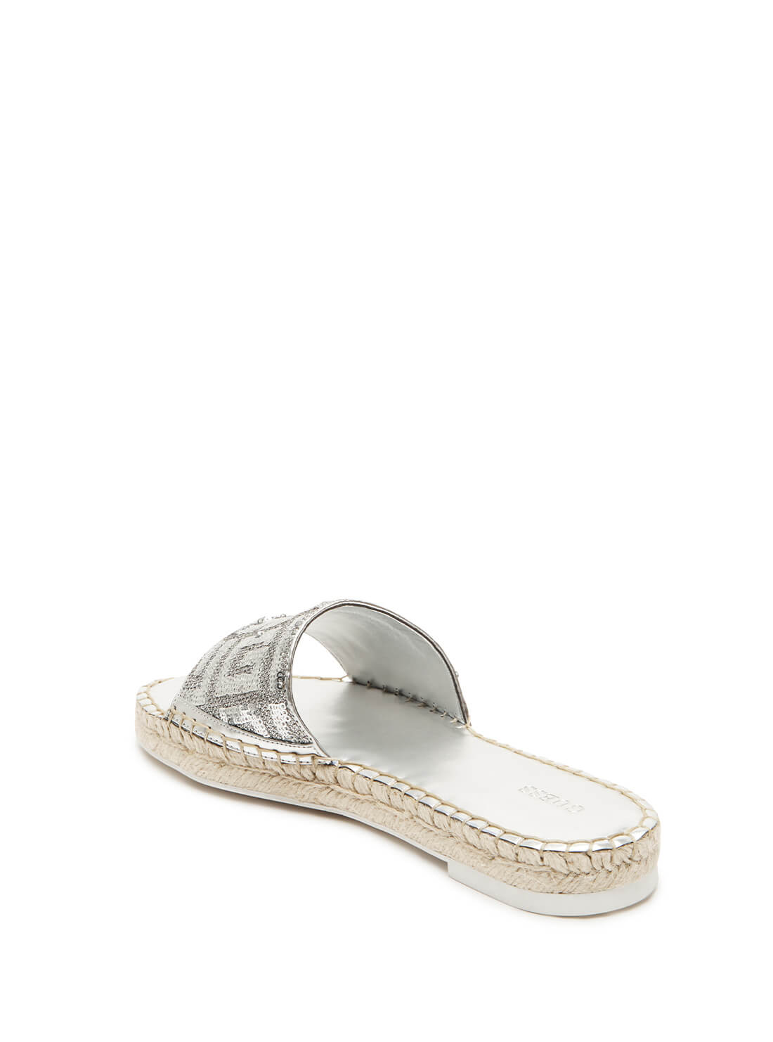 GUESS Women's Silver Sequin Guidany Slides Back View