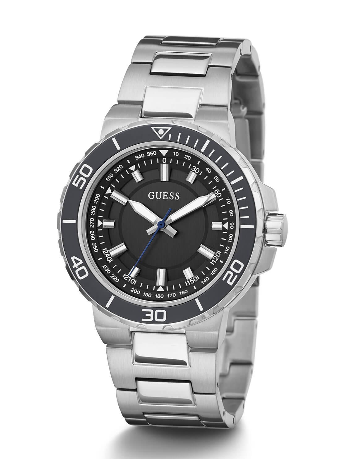 GUESS Mens Silver Track Watch GW0426G1 Front Angle View