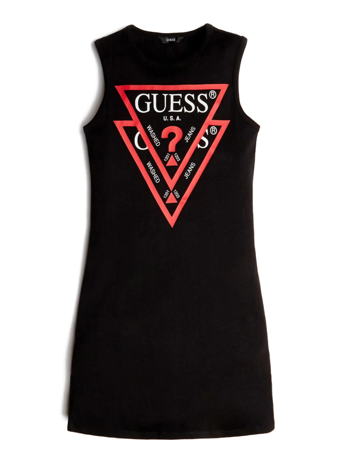 GUESS Big Girls Black Sleeveless Double Logo Mini Dress (7-16) J92K57K82F0 Front View