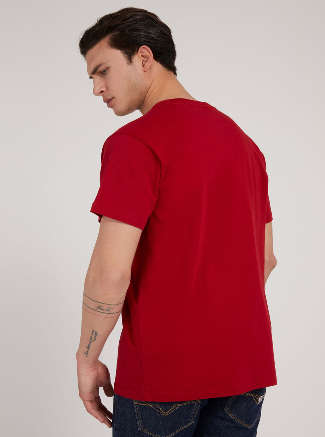 GUESS Mens Red Snow Week Logo T-Shirt M1BI32K8FQ1 Back View