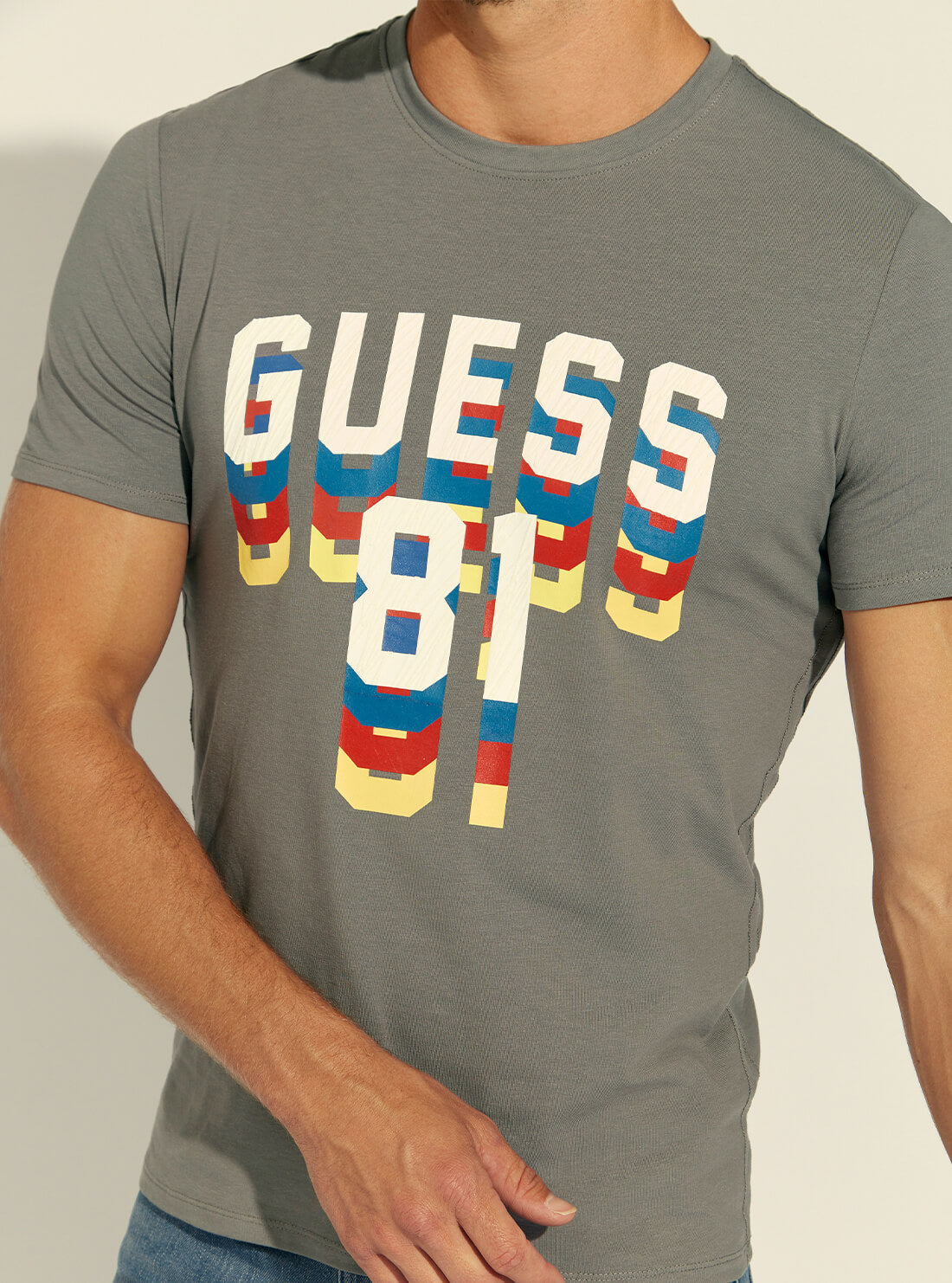 GUESS Mens Grey Dripping Logo T-Shirt M1BI37J1311 Detail View