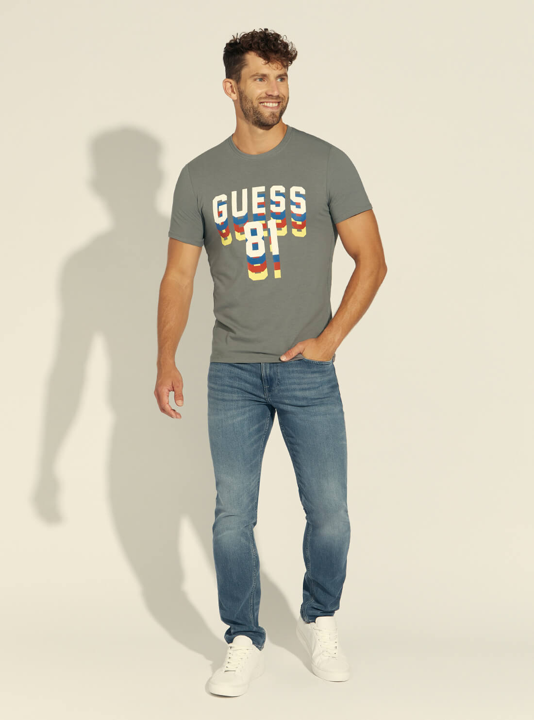 GUESS Mens Grey Dripping Logo T-Shirt M1BI37J1311 Full View