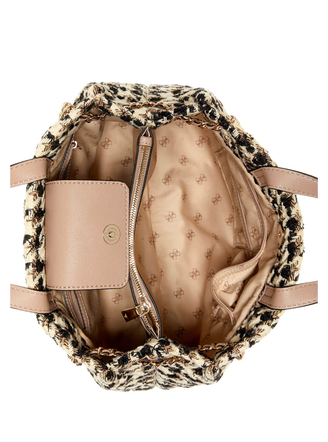 GUESS Womens Stone Nude Tweed Cessily Girlfriend Shopper Satchel TS767924 Inside View
