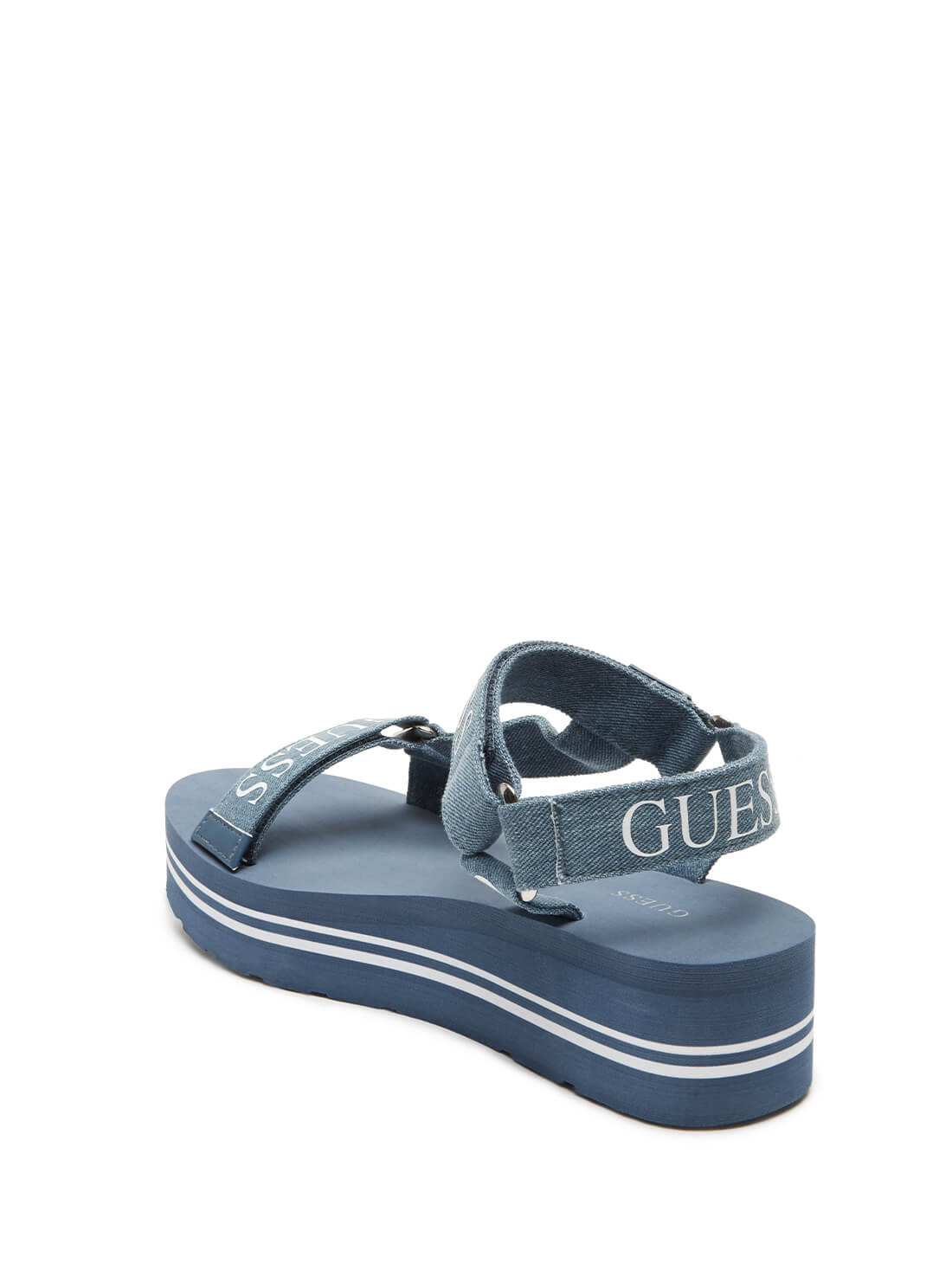 GUESS Women's Blue Strappy Logo Platform Avin Sandals AVIN3-A Back View