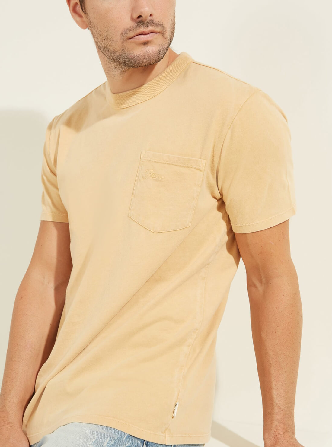 GUESS Mens Desert Orange Sueded Jersey T-Shirt M0FP53RA260 Detail View