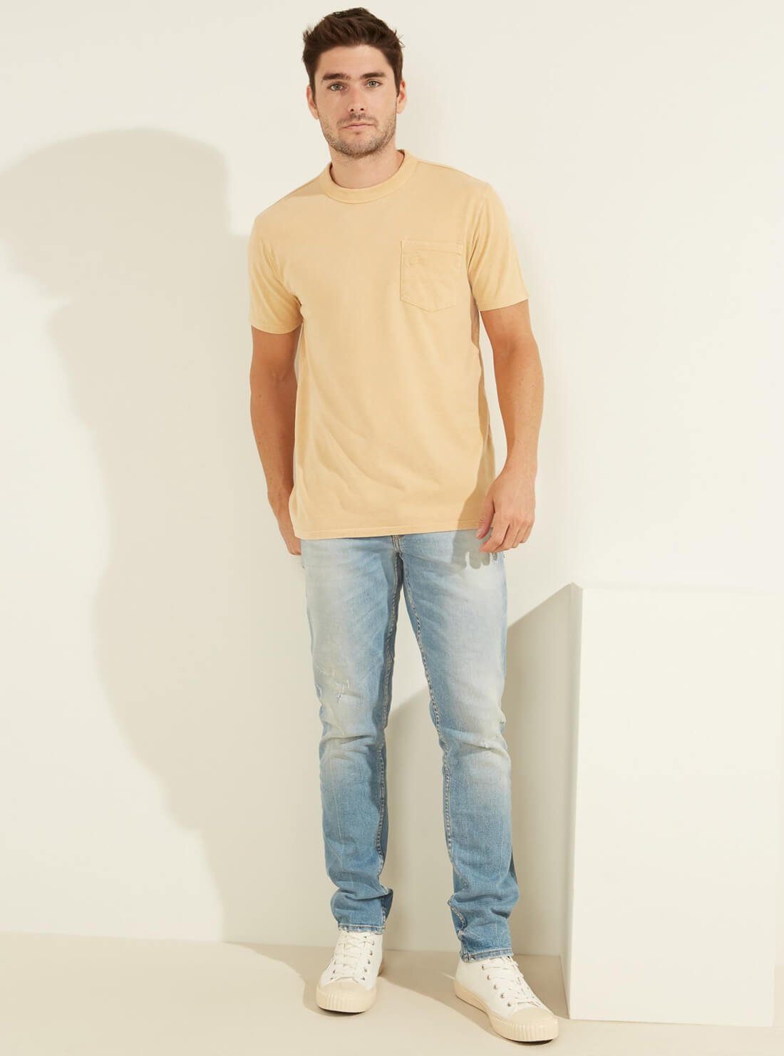 GUESS Mens Desert Orange Sueded Jersey T-Shirt M0FP53RA260 Full View
