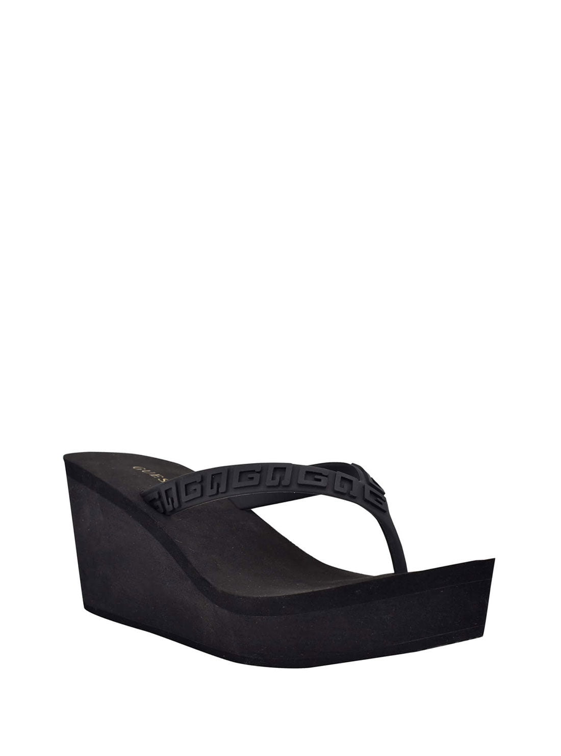 GUESS Womens Black Surri Debossed Logo Platform Heels SURRI Angle View