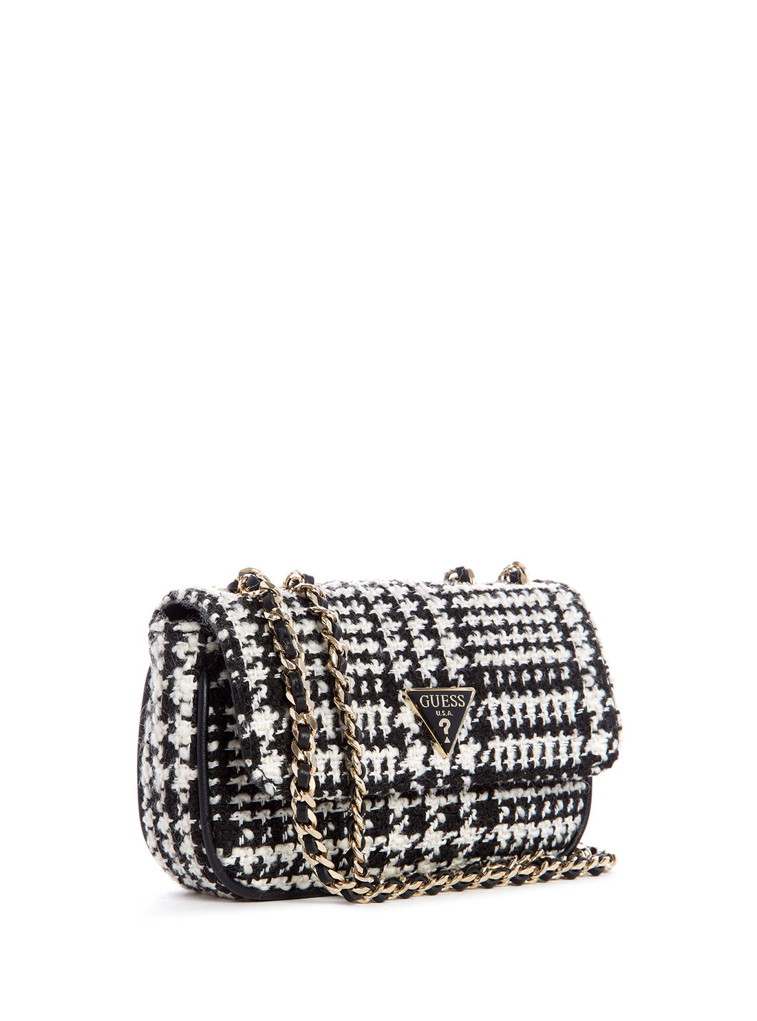 GUESS Womens Black & White Tweed Cessily Micro Mini Crossbody TB767978 Side View