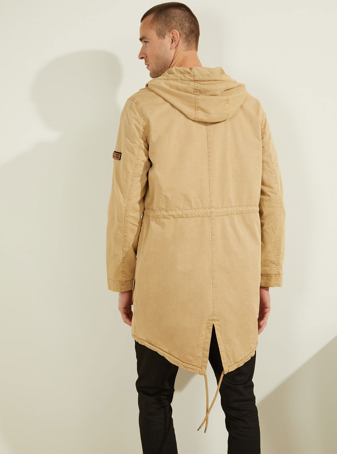 GUESS Twill Hoodie Mens Beige Parka Jacket back view