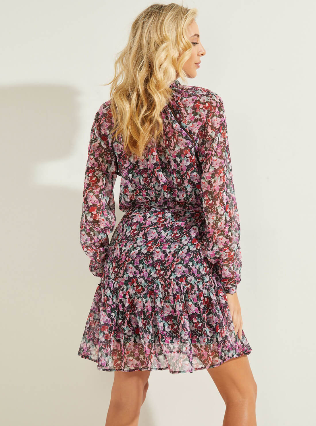 GUESS Womens Floral Print Veronica Mini Dress W1BK14WDW52 Back View
