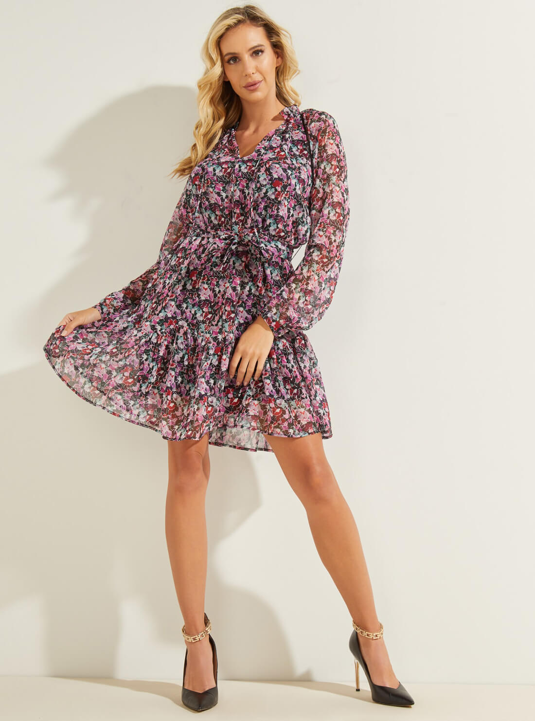 GUESS Womens Floral Print Veronica Mini Dress W1BK14WDW52 Full View