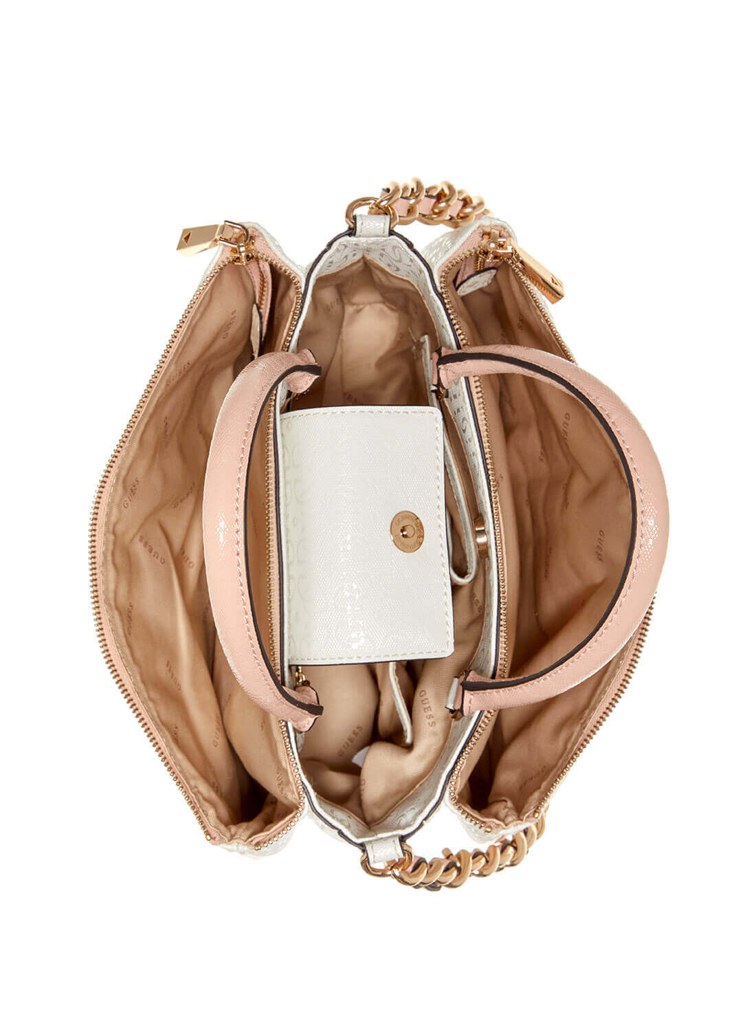 GUESS Womens White Multi Quilted Kobo Status Satchel GG841106 Inside View