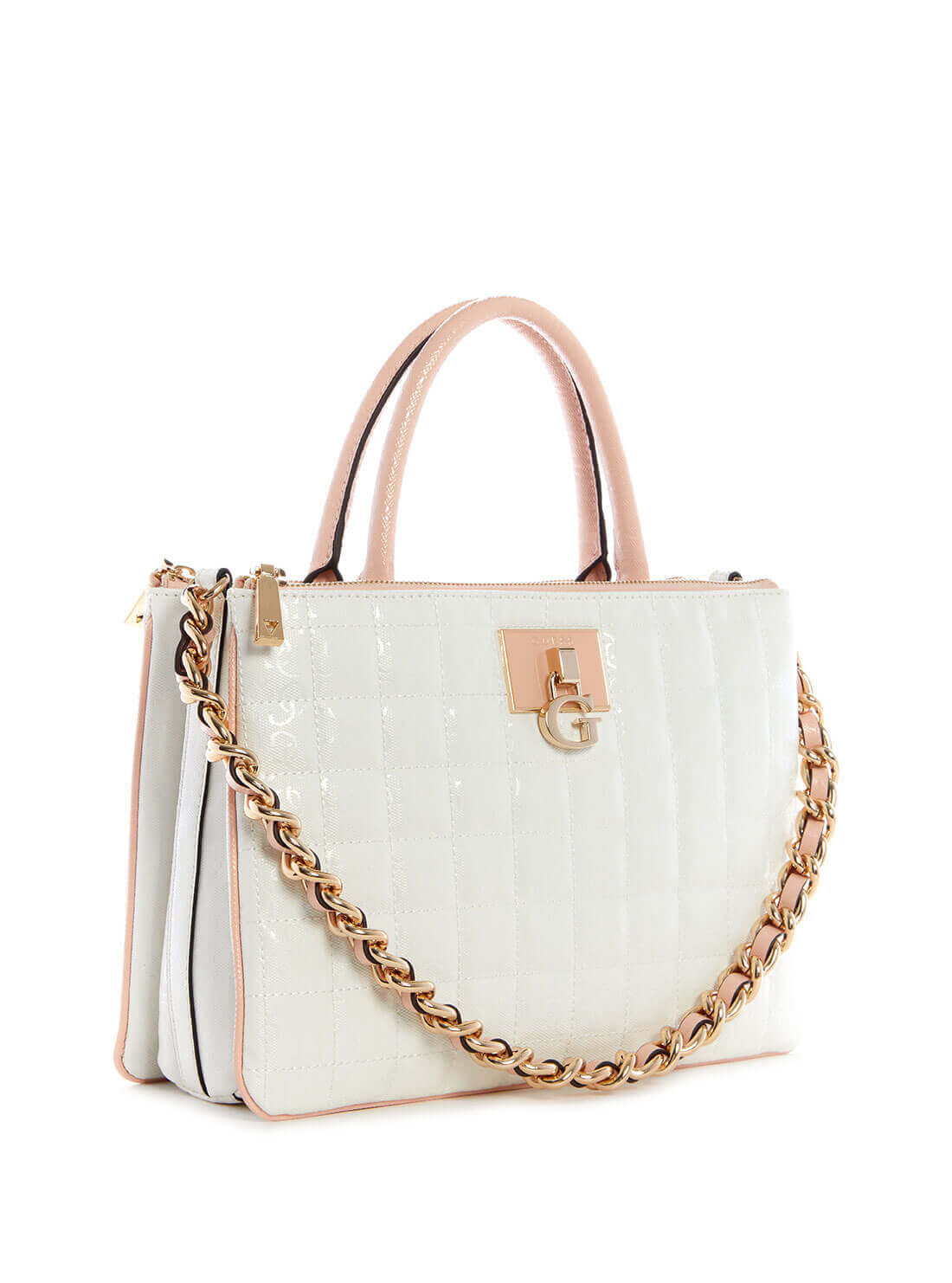 GUESS Womens White Multi Quilted Kobo Status Satchel GG841106 Side View