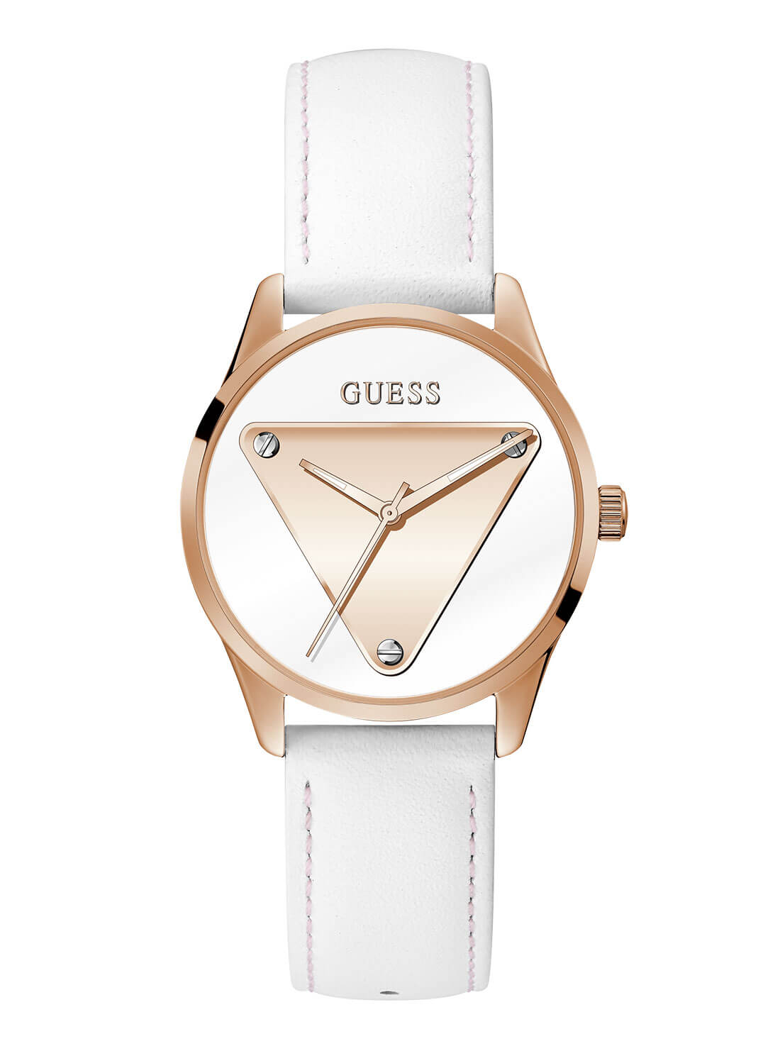   GUESS Womens White Rose Gold Emblem Watch GW0399L2 Front View
