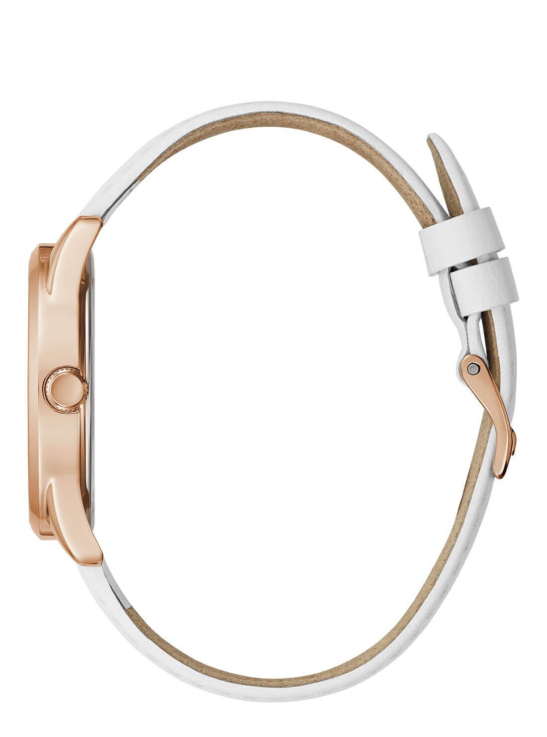   GUESS Womens White Rose Gold Emblem Watch GW0399L2 Side View