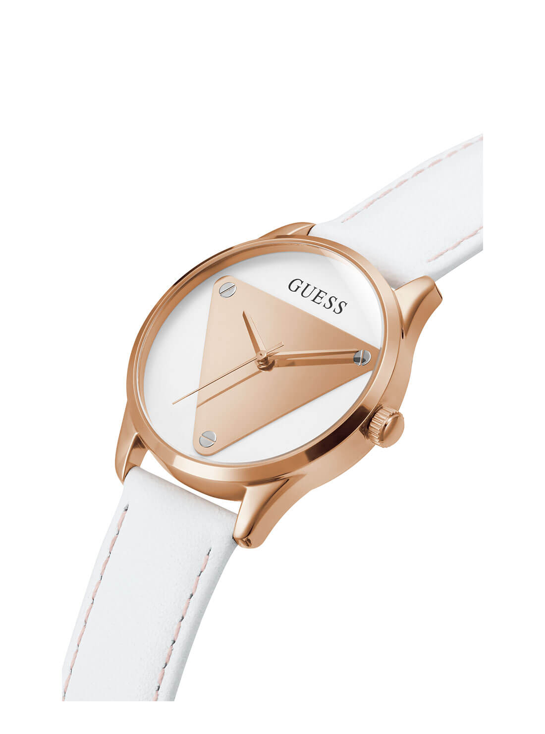   GUESS Womens White Rose Gold Emblem Watch GW0399L2 Side View