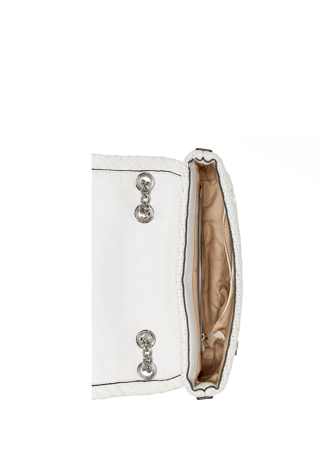 GUESS Womens White Woven Hassie Convertible Crossbody Bag VY839721 Inside View