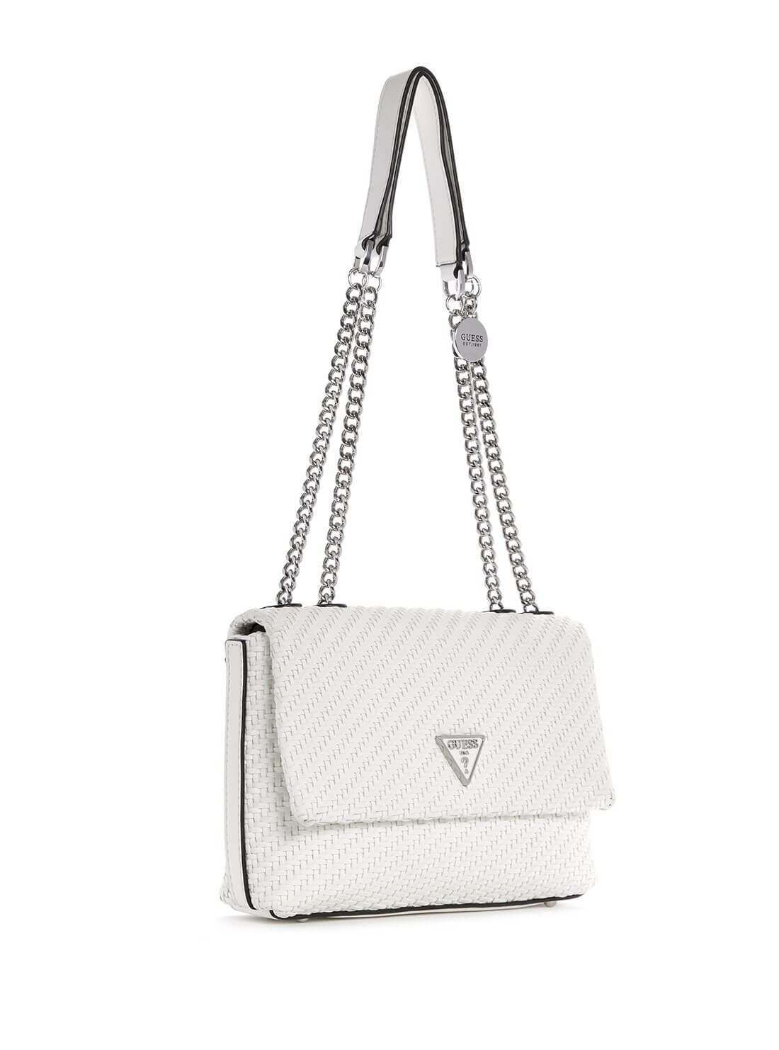 GUESS Womens White Woven Hassie Convertible Crossbody Bag VY839721 Side View