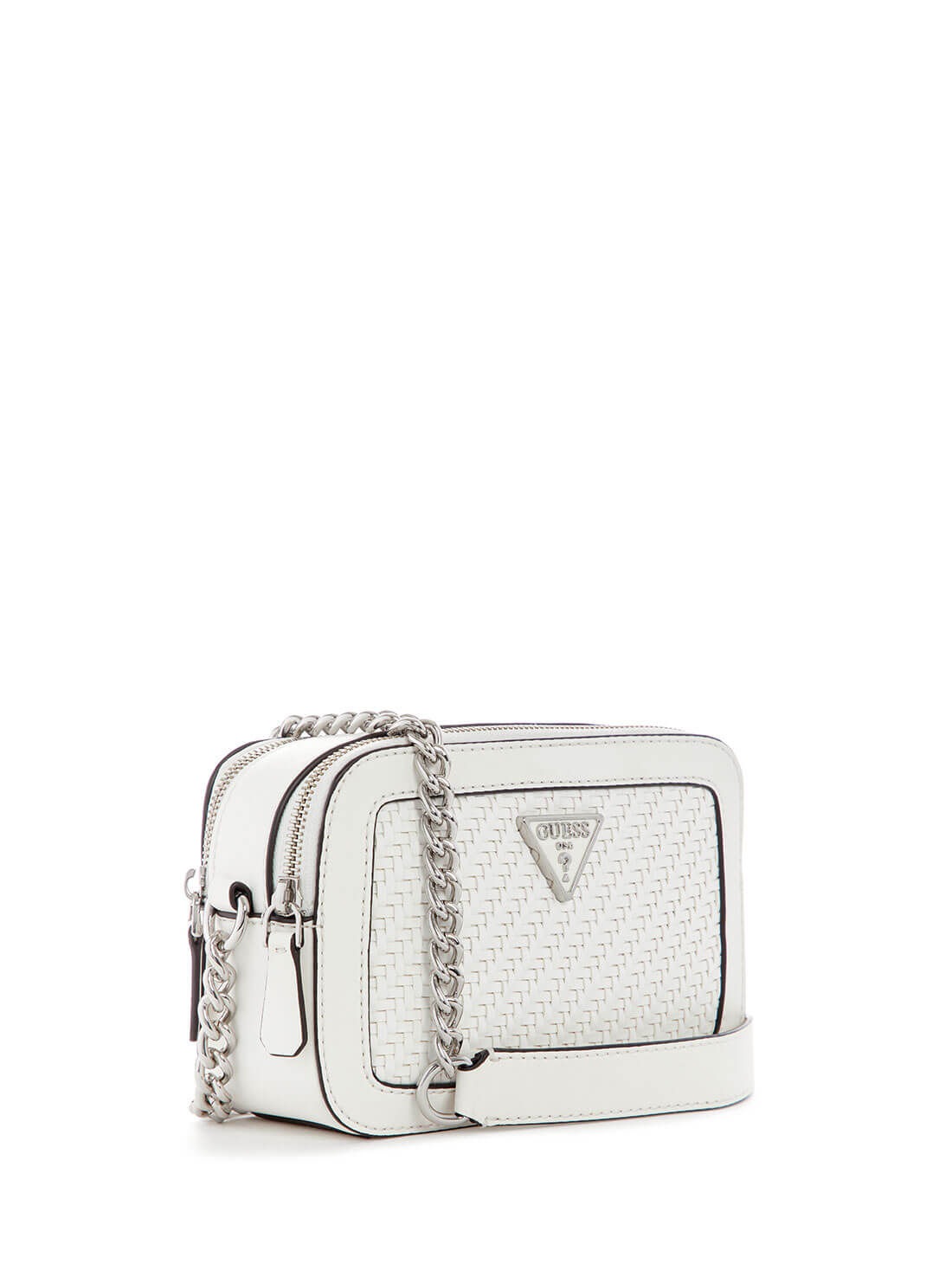 GUESS Womens White Woven Hassie Crossbody Camera Bag VY839714 Side View