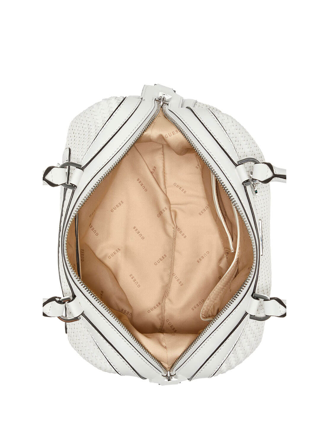 GUESS Womens White Woven Hassie Soho Satchel VY839706 Inside View