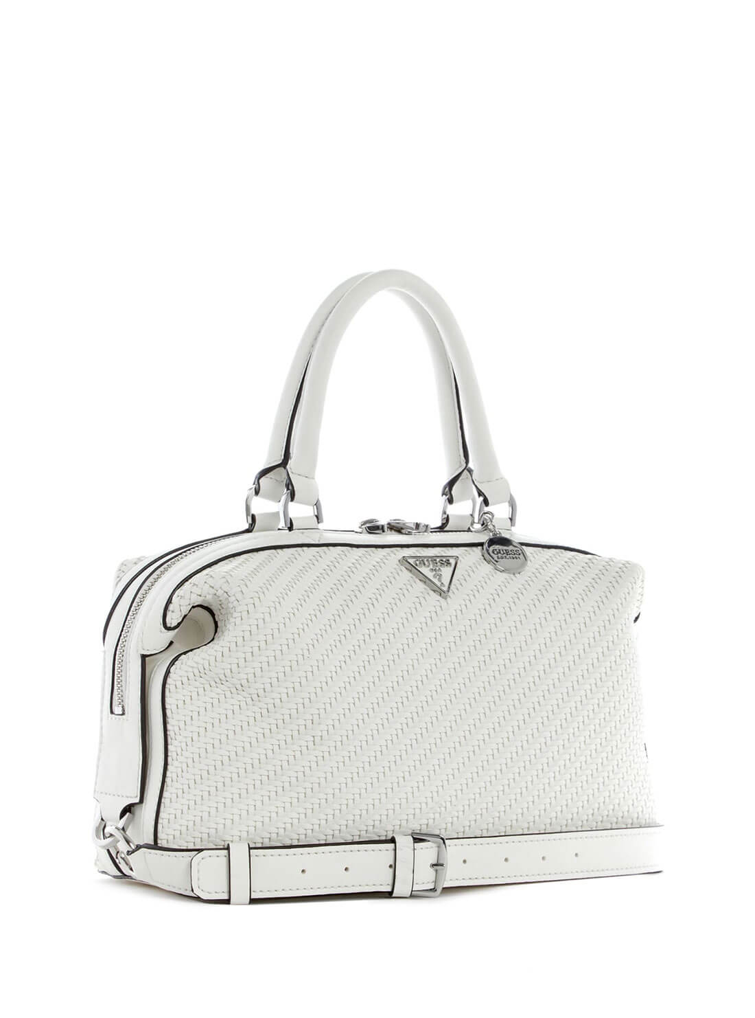 GUESS Womens White Woven Hassie Soho Satchel VY839706 Side View
